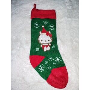 World Market Hello Kitty Sanrio Christmas Stocking Santa Snowflakes Red /Green